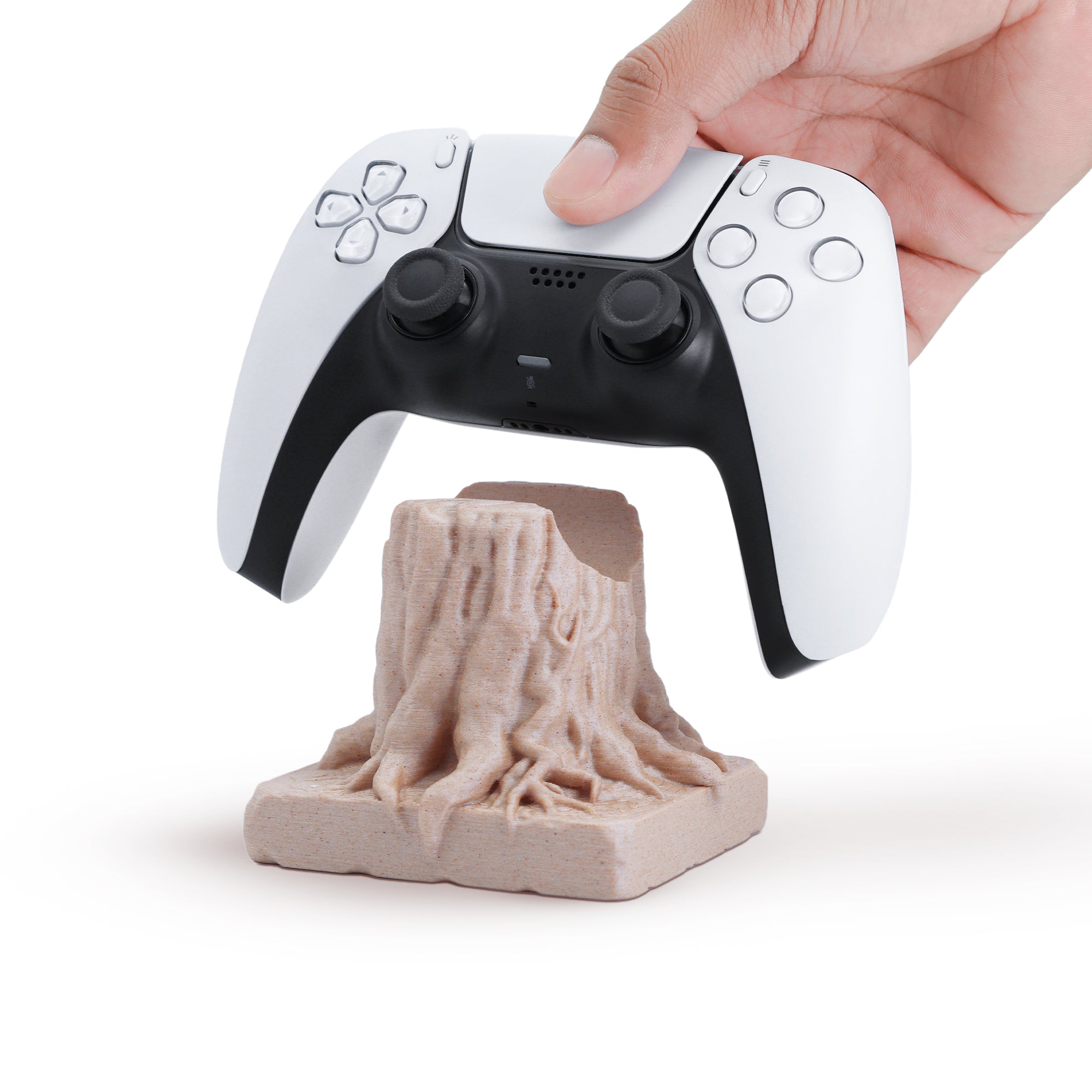 Morpiq RootDock - Tree Root PS5 Controller Stand | 3D Printed | Natural Wood Finish