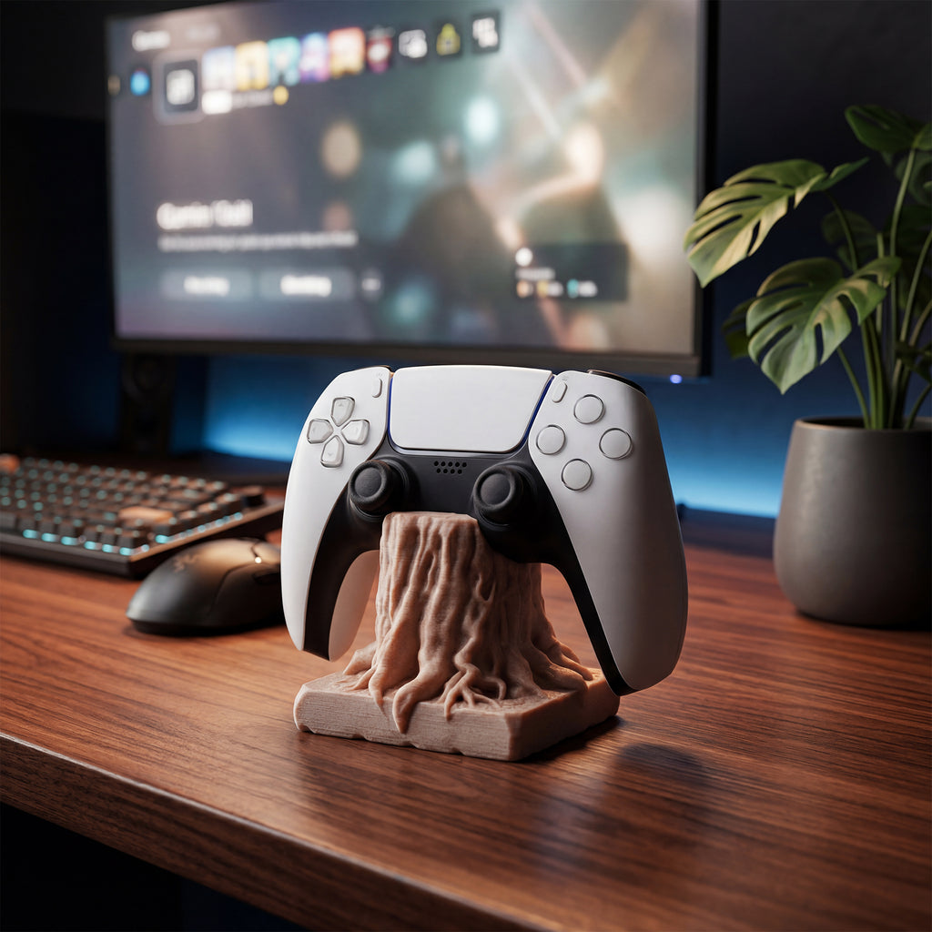 Morpiq RootDock - Tree Root PS5 Controller Stand | 3D Printed | Natural Wood Finish