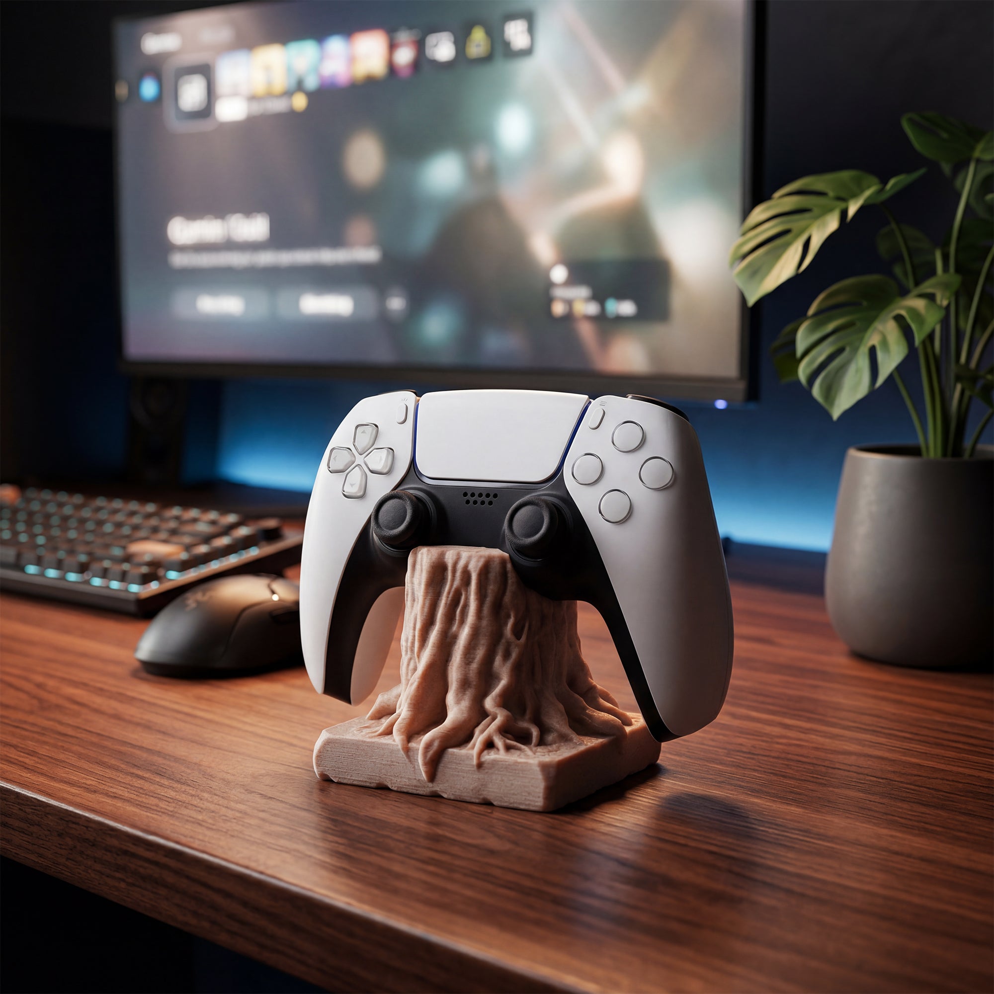 Morpiq RootDock - Tree Root PS5 Controller Stand | 3D Printed | Natural Wood Finish