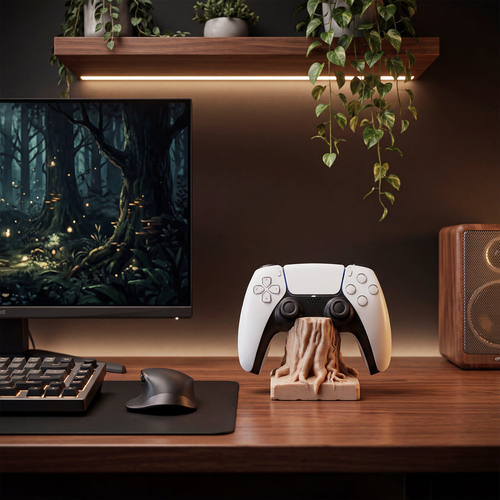 Morpiq RootDock - Tree Root PS5 Controller Stand | 3D Printed | Natural Wood Finish
